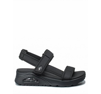 Skechers Δερμάτινα Γυναικεία Σανδάλια σε Μαύρο Χρώμα