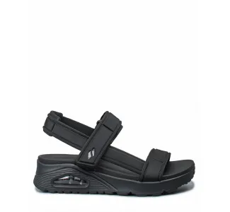 Skechers Δερμάτινα Γυναικεία Σανδάλια σε Μαύρο Χρώμα