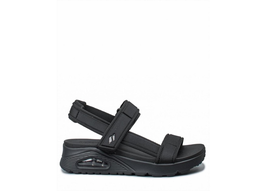 Skechers Δερμάτινα Γυναικεία Σανδάλια σε Μαύρο Χρώμα
