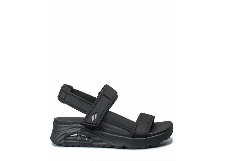 Skechers Δερμάτινα Γυναικεία Σανδάλια σε Μαύρο Χρώμα