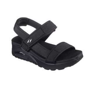 Skechers Δερμάτινα Γυναικεία Σανδάλια σε Μαύρο Χρώμα