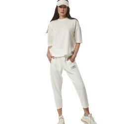 Body Action Παντελόνι Φόρμας με Λάστιχο Fleece Star White