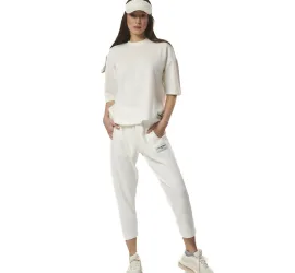 Body Action Παντελόνι Φόρμας με Λάστιχο Fleece Star White