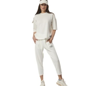 Body Action Παντελόνι Φόρμας με Λάστιχο Fleece Star White