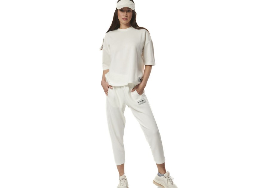 Body Action Παντελόνι Φόρμας με Λάστιχο Fleece Star White