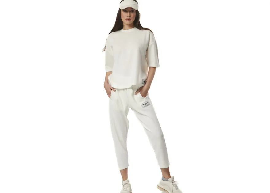 Body Action Παντελόνι Φόρμας με Λάστιχο Fleece Star White