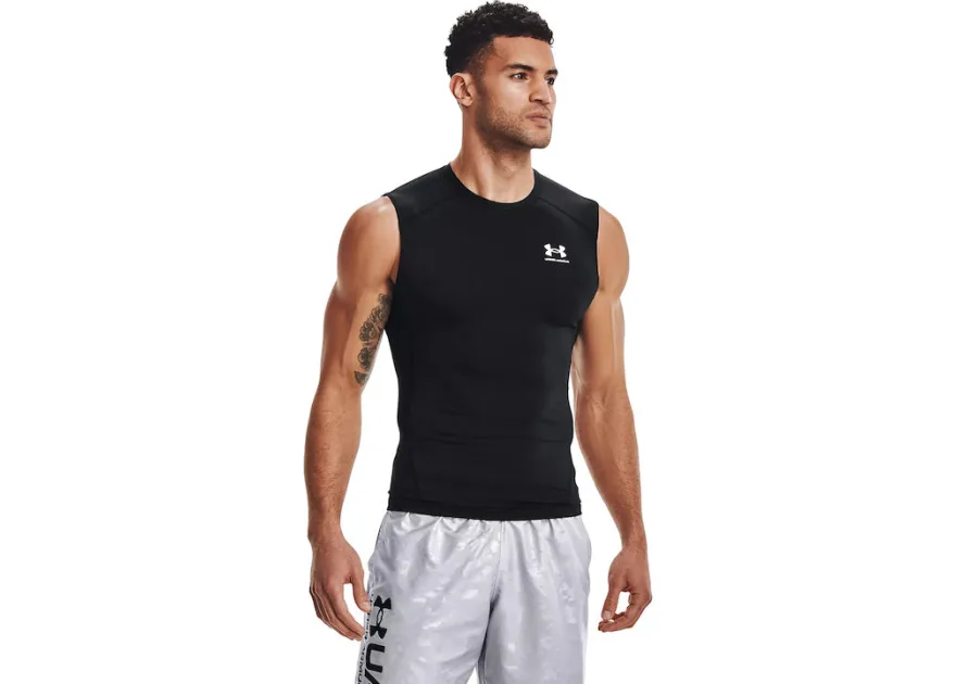 Under Armour Heatgear Ανδρική Ισοθερμική Αμάνικη Μπλούζα Compression Μαύρη
