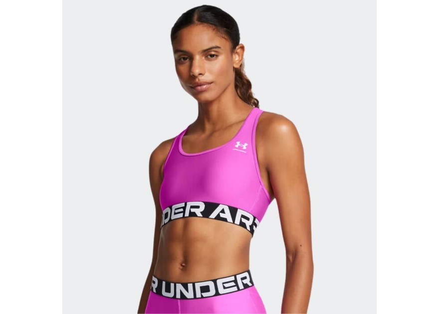 UNDER ARMOUR Women’s HeatGear® Armour Mid Branded Sports Bra Γυναικείο Μπουστάκι σε Φούξια Χρώμα