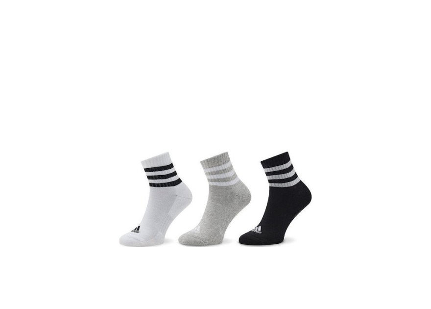 Adidas 3-stripes Cushioned Αθλητικές Κάλτσες Γκρι 3 Ζεύγη