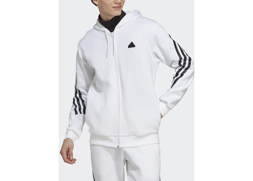 Adidas Future Icons 3-Stripes Full Ανδρική Φούτερ Ζακέτα με Κουκούλα και Τσέπες Λευκή