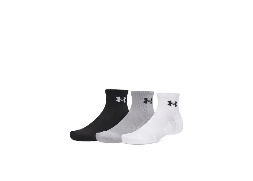 Under Armour Ua Performance Αθλητικές Κάλτσες Λευκές Γκρι Μαυρο 3 Ζεύγη