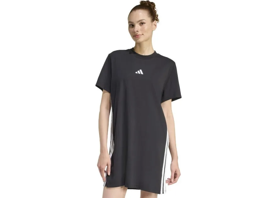 Adidas Γυναικείο Φόρεμα Ριγέ Μαύρο