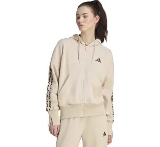 Adidas Essentials Γυναικεία Ζακέτα Φούτερ French Terry με Κουκούλα Εκρού