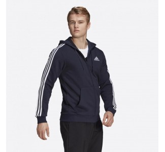 Adidas Essentials French Terry 3-Stripes Ανδρική Φούτερ Ζακέτα με Κουκούλα και Τσέπες Navy Μπλε