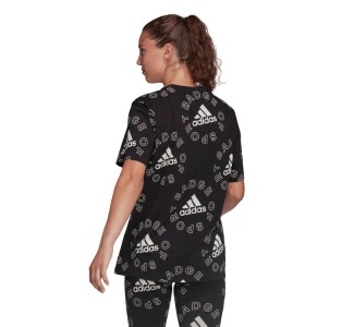 Adidas Essentials Logo Allover Αθλητικό Oversized Γυναικείο T-shirt Μαύρο με Στάμπα
