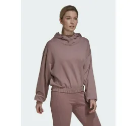 Adidas Studio Lounge Cropped Γυναικείο Φούτερ με Κουκούλα Wonder Oxide