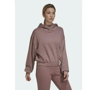 Adidas Studio Lounge Cropped Γυναικείο Φούτερ με Κουκούλα Wonder Oxide