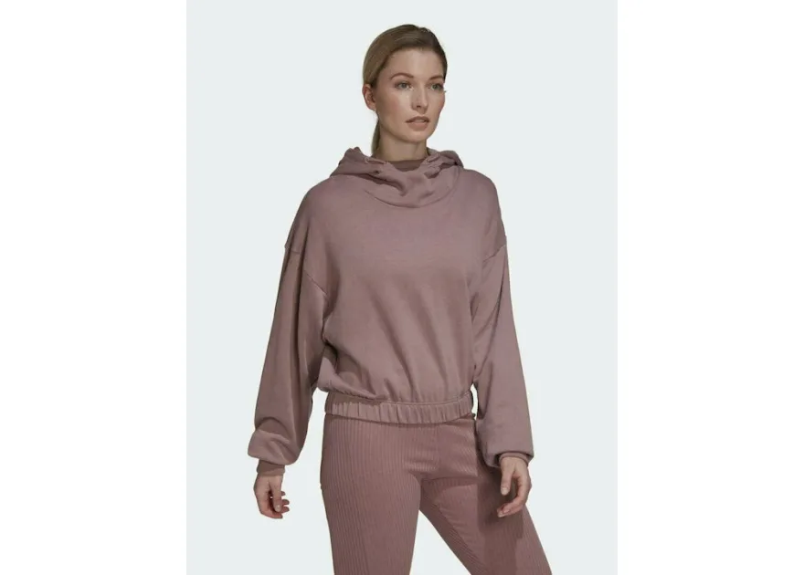 Adidas Studio Lounge Cropped Γυναικείο Φούτερ με Κουκούλα Wonder Oxide