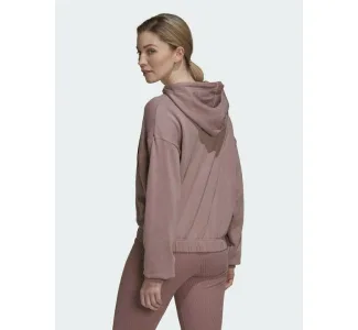 Adidas Studio Lounge Cropped Γυναικείο Φούτερ με Κουκούλα Wonder Oxide