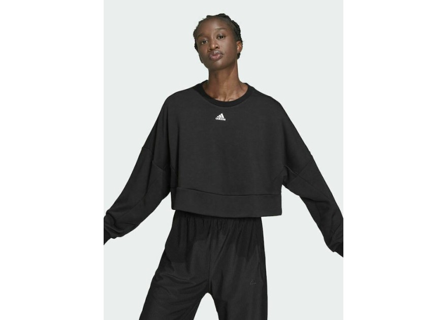 Adidas Cropped Γυναικείο Φούτερ Μαύρο