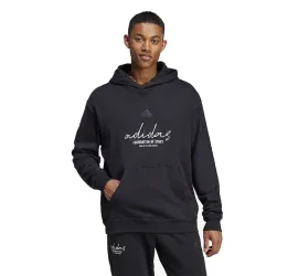 Adidas Brand Love French Terry Ανδρικό Φούτερ με Κουκούλα Μαύρο