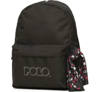 Polo Original 600D Σχολική Τσάντα Πλάτης Γυμνασίου - Λυκείου σε Μαύρο χρώμα Μ32 x Π18 x Υ40cm