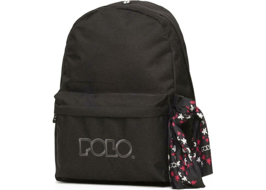 Polo Original 600D Σχολική Τσάντα Πλάτης Γυμνασίου - Λυκείου σε Μαύρο χρώμα Μ32 x Π18 x Υ40cm