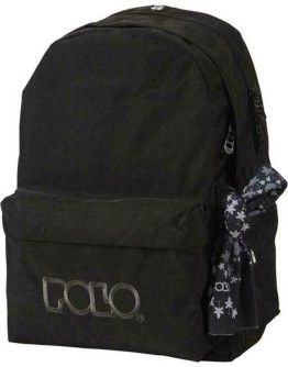 Polo Original Double 600D Σχολική Τσάντα Πλάτης Γυμνασίου - Λυκείου σε Μαύρο χρώμα Μ32 x Π23 x Υ40cm