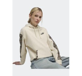 Puma Ess Graphic Μακρύ Γυναικείο Φούτερ με Κουκούλα Εκρού