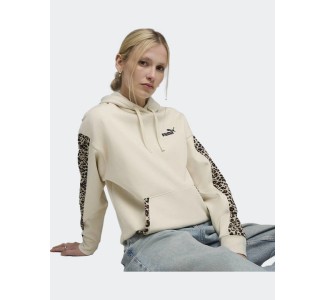 Puma Ess Graphic Μακρύ Γυναικείο Φούτερ με Κουκούλα Εκρού
