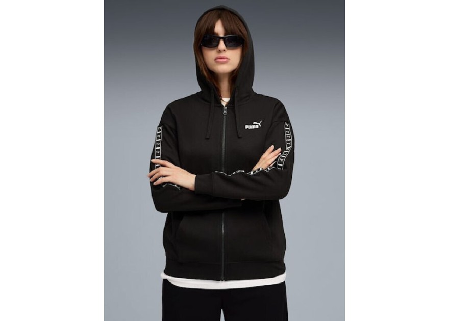 Puma Μακριά Γυναικεία Ζακέτα Φούτερ με Κουκούλα Μαύρο