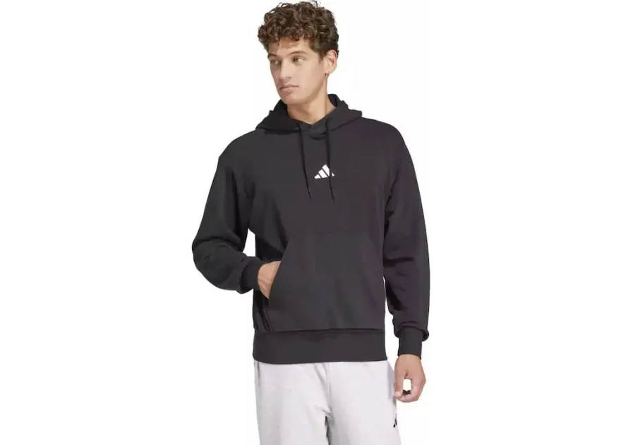 Adidas Feelcozy Aνδρικό Φούτερ με Κουκούλα Μαύρο