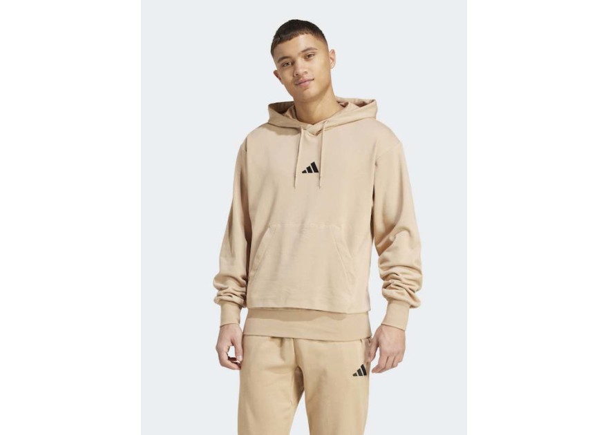 Adidas Feelcozy French Terry Φούτερ με Κουκούλα Καφέ