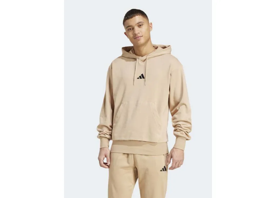 Adidas Feelcozy French Terry Φούτερ με Κουκούλα Καφέ
