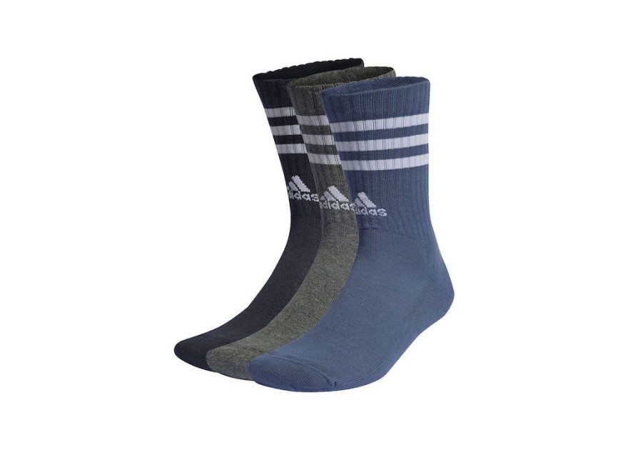 Adidas 3-stripes Cushioned Μπασκετικές Κάλτσες Πολύχρωμες 3 Ζεύγη