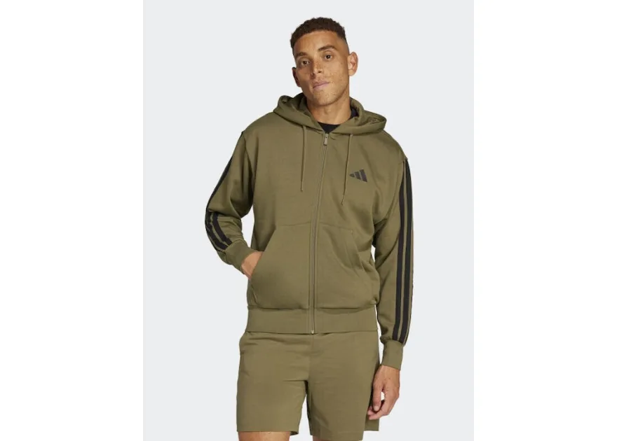 Adidas Essentials 3-stripes Φούτερ με Κουκούλα Μαύρο
